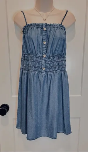 Ruched Tencel Denim Spaghetti Strap Sundress Women SzS thumbnail 1