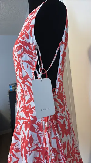 Polyester floral sleeveless dress Red thumbnail 2