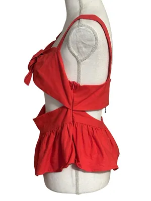 Zara Pink Cut-Out Sleeveless Peplum with Bow Top NWT thumbnail 4