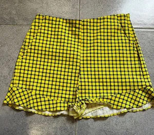 Zara Yellow and Black Plaid High-Waist Shorts thumbnail 1