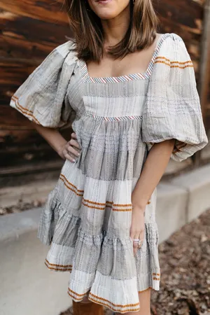 Free People | Small Cozy Striped Mini Dress In Ivory Combo Multi Color Back Tie thumbnail 5