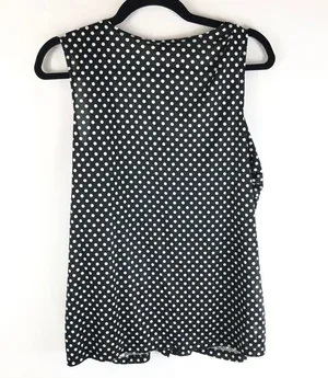 Dressbarn Womens Tank Top Blouse Button Front Polka Dot Scoop Neck Black White L thumbnail 3