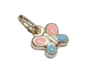 925 Sterling Silver blue pink buttetfly necklace charm pendant very small thumbnail 2