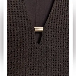 Zara NWT brown knit gold detail key hole front long sleeve midi maxi dress thumbnail 10