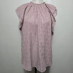 LOFT Ruffle Sleeve Top Blouse Lightweight Metallic Ice Rose Size L Feminine thumbnail 2