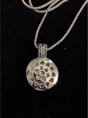 Silver-Tone Pavé Rhinestone Disc Pendant Necklace with Braided Chain thumbnail 6