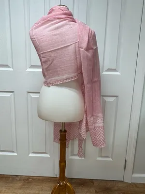 Pink and White Lightweight Puree Cotton Patterned Shawl‎ or Scarf - 97" x 32". thumbnail 4