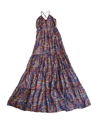 Paani Paisley Print Maxi Dress Halter Tiered Boho Sundress Tie Small Women's NWT thumbnail 1