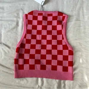 STRADIVARIUS pink and red checked tank top sweater vest thumbnail 4