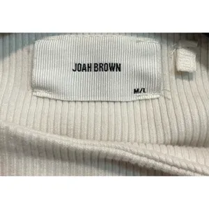 Joah Brown Cream Cropped Sweatshirt M/L Oversized Off Shoulder Zip Mock Neck USA thumbnail 4