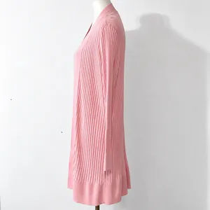 LOFT Cardigan L Pink Ribbed Open Front Duster Longline Sweater Pastel Preppy thumbnail 3