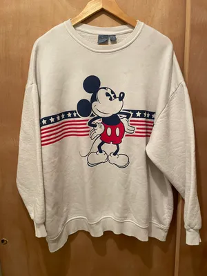 Disney store exclusive Mickey Mouse USA flag sweatshirt size medium multiple stains as seen on picture other than that good condition thumbnail 1