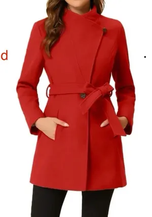 Allegra K Women's Red Single Breasted Coat - XL thumbnail 1