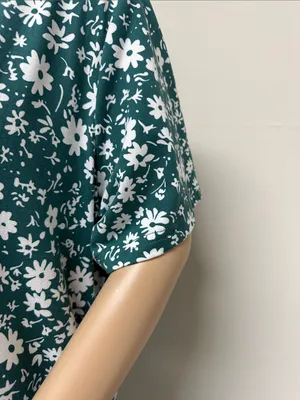 Green Floral Maxi Dress with White Daisy Floral Print Pockets size 2XL thumbnail 3