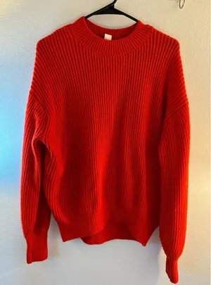 HM Red Ribbed Knit Wool Blend Crew Neck Sweater Small P/N 0521302 6 preppy thumbnail 1