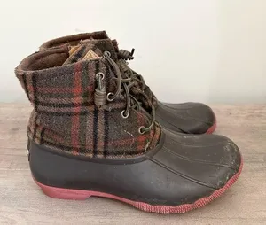 SPERRY Womens Sz 7m Saltwater Wool Plaid Duck Boots STS95922 outdoors winter thumbnail 1