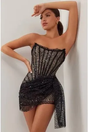 House of CB Corset Black mini Dress Strapless thumbnail 2