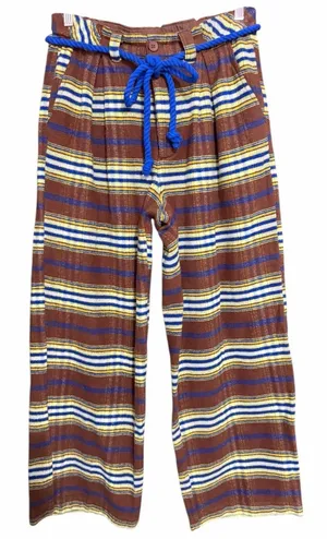 Free People Preppy Plaid Pull On Trousers Pants Flannel Brown/Blue‎ Size Medium thumbnail 1