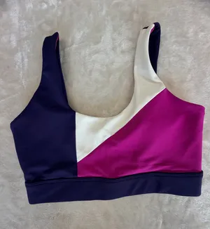 Colorblock Scoop Support Sports Bra — Magenta, Navy & White thumbnail 1