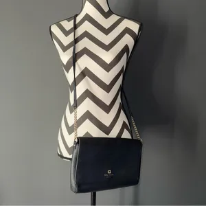 KATE SPADE Staci Medium Flap Crossbody Bag Black ‎ With Gold Chain 10” x 7” thumbnail 6