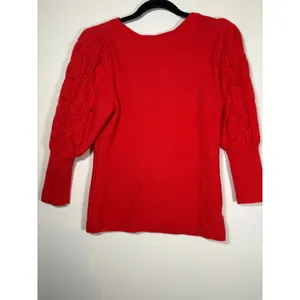 Ann Taylor Sweater Red Cable Knit Puff Sleeve Wool Blend Classic Cherry Size M thumbnail 2