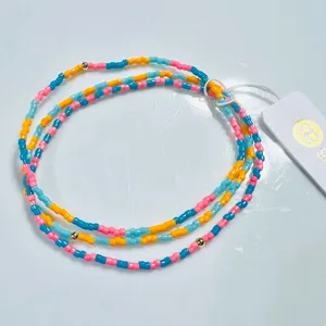 GORJANA Miami Gigi Striped Glass Beaded Bracelets Set of 3 Orange Pink Blue Aqua thumbnail 3