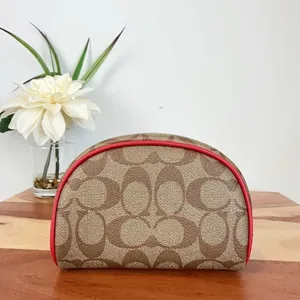 NWT Coach Dome Cosmetic‎ Case In Signature Canvas With Wild Strawberry thumbnail 4