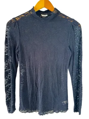 Intimately Free People Black Sheer Lace Mock Neck Long Sleeve Top M Goth thumbnail 2