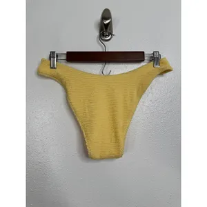 Monday Swimwear Yellow‎ Crinkle Textured High Cut Bikini Bottom Size VV thumbnail 2