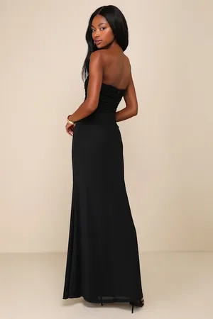 Lulus New Epitome of Allure Black Mesh Strapless Ruched Maxi Dress Size XS MSRP $79 thumbnail 4