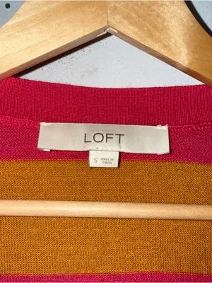 LOFT Women's Pink/Yellow Striped Long Sleeve Cardigan Sweater‎ Size S thumbnail 3