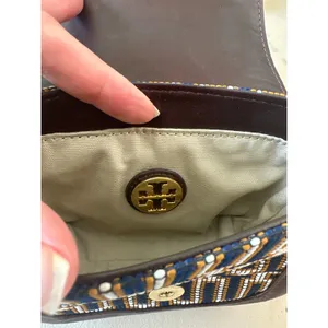 Tory Burch Mini Crossbody‎ Navy Brown Logo Jacquard Lock Bag thumbnail 14