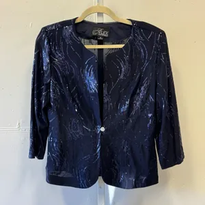 Alex Evenings Navy Blue Sequin 2 pc Dress Jacket Set Formal Mother of the Bride‎ thumbnail 6