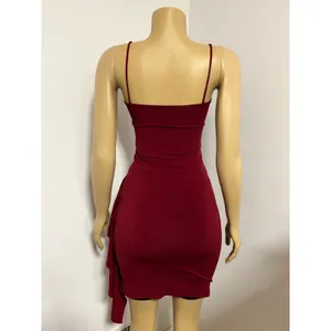 Papaya Burgundy Ruched Bodycon Mini‎ Dress Side Ruffle Spaghetti Strap Red Small thumbnail 4