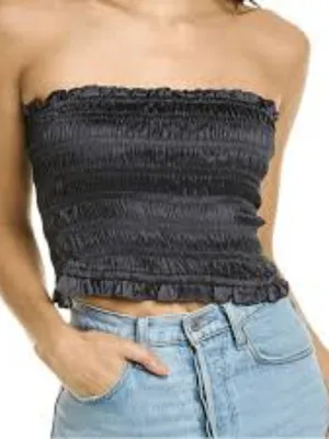 Free People Be Right Back Smocked Tube Top Black Size S NWT thumbnail 1