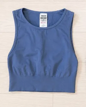 Gymshark Seamless High-Neck Crop Tank Top Blue Medium thumbnail 1