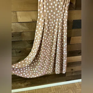 Vintage Paris Sport Club Sleeveless Tan Polka Dot Maxi Dress Made in USA Rayon thumbnail 3