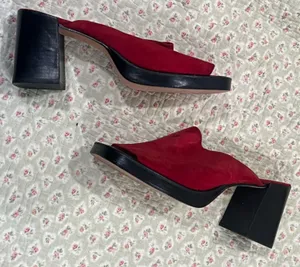 Franco Sarto Red Suede Block Heel Mules thumbnail 1