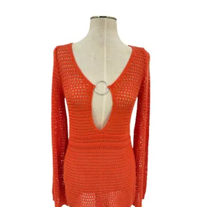 Peppermayo Sunriser Crochet Mini Dress Red Orange Cutout Ring Long Sleeve S/M thumbnail 3