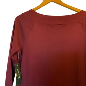 LAUREN RALPH LAUREN Burgundy Red Boat Neck Long Sleeve Cotton Knit Dress - Sz XL thumbnail 6
