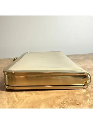 Banana Republic Beige Nude Patent Leather Frame Clutch Evening Bag Gold Tone thumbnail 5