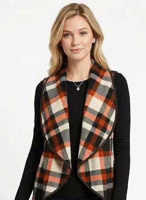 LTX open front knit vest plaid size medium Orange thumbnail 1