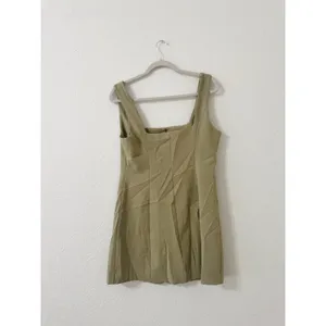NWT Showpo Kenna Mini Dress Sage Square Neck Gold Button Size US 8 thumbnail 3