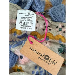 Natural Life Floral Tassel Scarf Lightweight Rayon Gauze Wrap Multi Blue NWT OS thumbnail 5