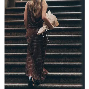 Zara NWT brown polka dot asymmetrical cowl draped detail midi maxi dress thumbnail 6