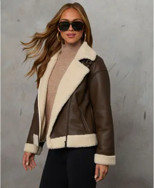 Vici Faux leather sherpa trim coat thumbnail 3