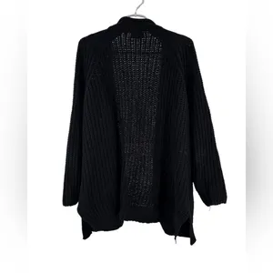 POL Black Open-Knit Women's Cardigan M oversized neutral capsule open front thumbnail 2