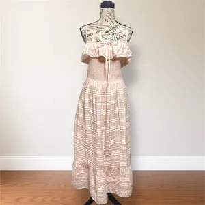 Vineyard Vines Pink Off Shoulder Smocked Ruffle Maxi Dress Coastal Wedding Guest thumbnail 2