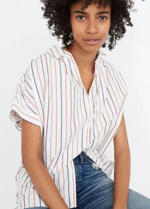 Madewell Central Shirt Oversized Button Front Top Multicolor Sadie Striped L thumbnail 1