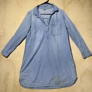 Old Navy Women's Chambray Shirt Dress Size L Blue Denim Look Long Sleeve thumbnail 1